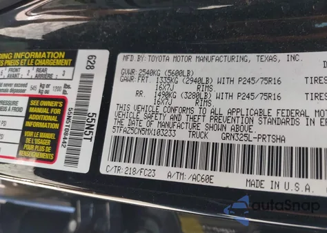 2021 Toyota Tacoma Sr5 V6 from USA, damaged, VIN 5TFAZ5CN5MX103233